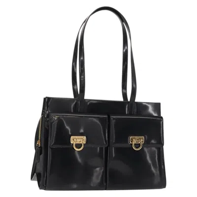 Pre-owned Ferragamo Gancini Tote Patent Leather Patent_leather Tote Bag Bag () In Black