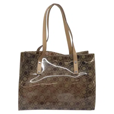 Pre-owned Ferragamo Gancini Tote Vinyl Plastic Tote Bag Bag () In Brown