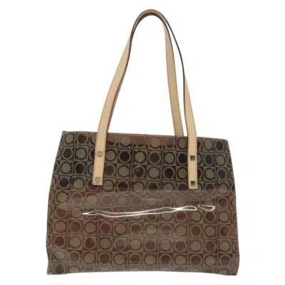 Pre-owned Ferragamo Gancini Tote Vinyl Plastic Tote Bag Bag () In Brown