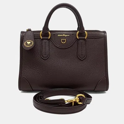 Pre-owned Ferragamo Gancini Travel Top Handle Bag In Purple