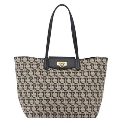 Pre-owned Ferragamo Gancini Travel Tote Gancini Jacquard Canvas Tote Bag Bag () In Blue