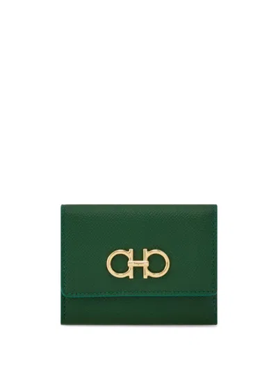 Ferragamo Gancini Tri-fold Wallet In Green