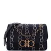 Ferragamo Gancini Turnlock Flap Bag Quilted Printed Silk Medium In Black