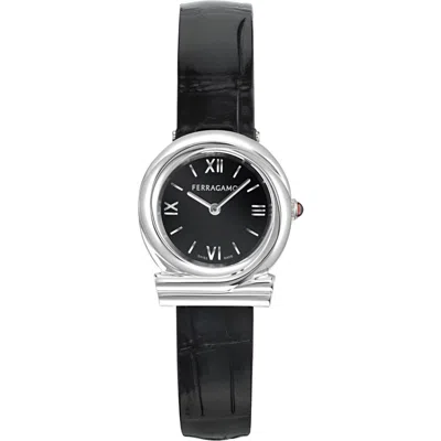 Ferragamo Gancini Twisted Leather Strap Watch, 28mm In Black/stainless Steel