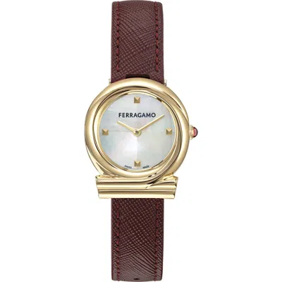FERRAGAMO FERRAGAMO GANCINI TWISTED LEATHER STRAP WATCH, 28MM