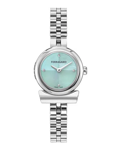 Ferragamo Gancini Twisted Mother Of Pearl Watch In Metallic