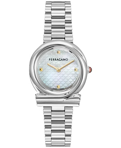 Ferragamo Gancini Twisted Women's Stainless Steel Case Pink Mother Of Pearl Bracelet Watch 32mm In Silver