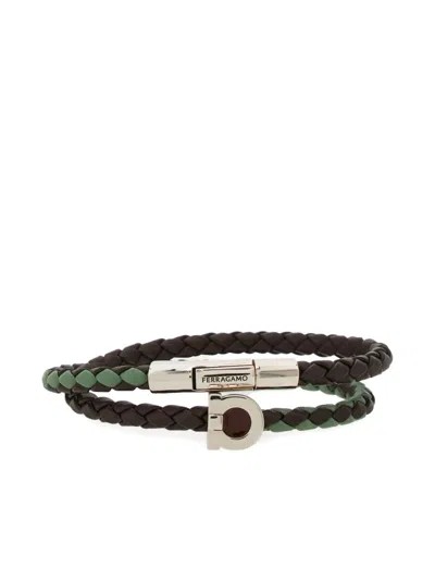 Ferragamo Gancini Two-tone Bracelet In Black