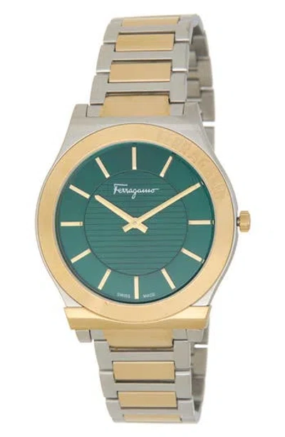 Ferragamo Gancini Two-tone Bracelet Watch, 44mm In Gold