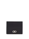 Ferragamo Black Leather Card Holder With Gancini Logo In Black