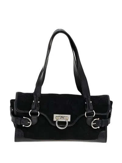 Pre-owned Ferragamo Gancini Velvet Tote Bag In Black