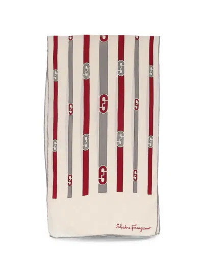 Pre-owned Ferragamo Gancini Vertical-stripe Scarf In Neutral