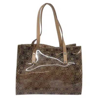 Pre-owned Ferragamo Gancini Vinyl Tote Bag () In Brown