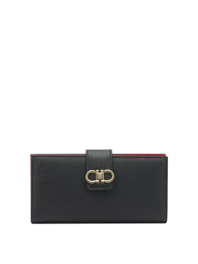 Ferragamo Continental Gancini Wallet In Nappa Leather In Black
