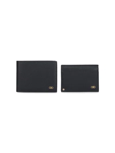 Ferragamo Gancini" Wallet And Card Holder Set - Black