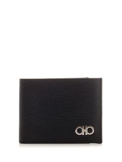 Ferragamo 'bi-fold Gancio Revival' Wallet In Deepoceanneronero