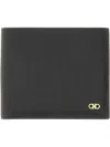Ferragamo Micro Gancini Black Bi Fold Wallet With Logo In Hammered Leather Man In Black