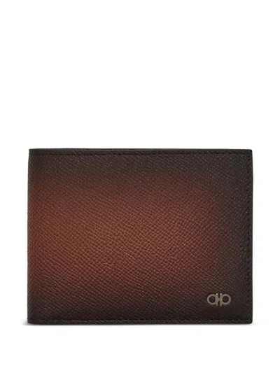 Ferragamo Micro Gancio Leather Bifold Wallet In Brown