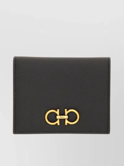 Ferragamo Gancini Wallet Featuring Gold-tone Hardware In Black