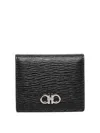 Ferragamo Gancini Wallet In Embossed Leather In Black