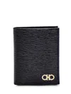 Ferragamo Leather Card Holder Gold-tone Hardware In Black