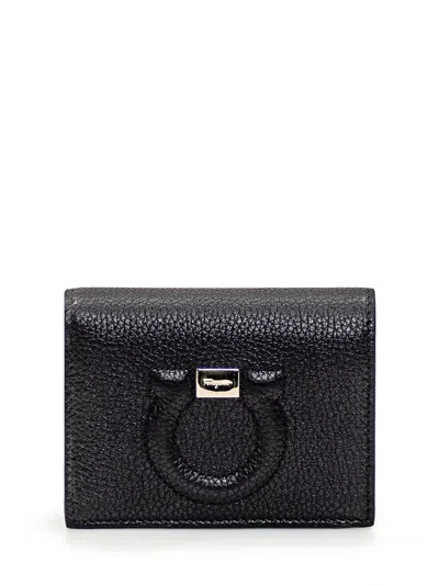 Ferragamo Small Gancini Leather Wallet In Black