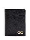 Ferragamo Leather Card Holder Gold-tone Hardware In Black