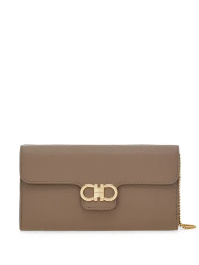 Ferragamo Gancini Wallet On Chain In Brown