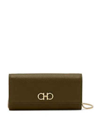 Ferragamo Gancini Wallet With Chain In Green