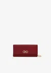 Ferragamo Gancini Leather Wallet On Chain In Bordeaux