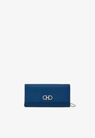 Ferragamo Gancini Wallet With Chain In Blue