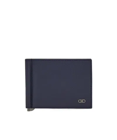 Ferragamo Gancini Wallet With Money Clip In Blue