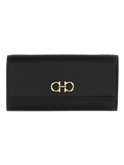 FERRAGAMO GANCINI WALLET WITH SHOULDER STRAP