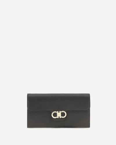 Ferragamo Gancini Wallet With Shoulder Strap In Black