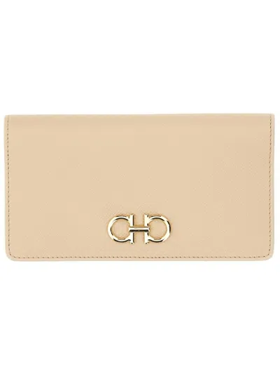 Ferragamo Gancini Wallet With Signature Embellishment In Neutral