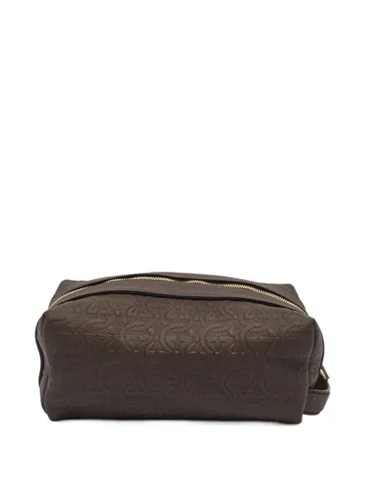 Pre-owned Ferragamo Gancini Wash Bag In Brown