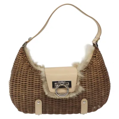 Pre-owned Ferragamo Gancini Wicker Shoulder Bag () In Beige