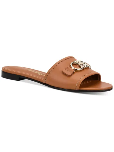Ferragamo Gancini Womens Leather Open Toe Slide Sandals In Beige