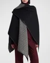 Ferragamo Wool Cape With Hooks Pattern In Nero