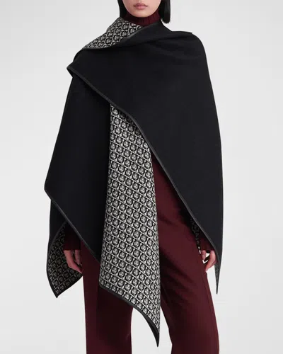 Ferragamo Wool Cape With Hooks Pattern In Red