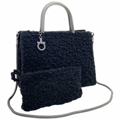 Pre-owned Ferragamo Gancini Wool Metal Handbag Shoulder Bag Tote Bag () In Black