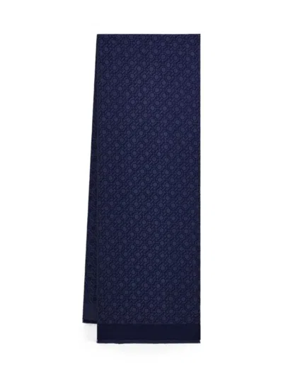Ferragamo Gancini Logo Wool Scarf In Blue
