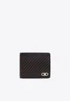 Ferragamo Gancini Woven Leather Bi-fold Wallet In Black