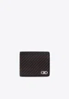 Ferragamo Gancini Woven Leather Bi-fold Wallet In Black