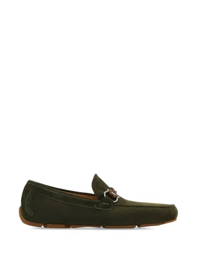 Ferragamo Gancini Woven-strap Loafers In Green