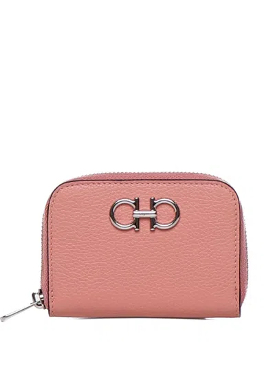 Ferragamo Gancini Zip-around Purse In Gray
