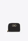 Ferragamo Gancini Zip Cardholder In Calf Leather In Black