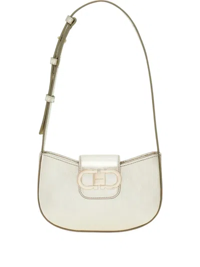 Ferragamo Gancini Zip Shoulder Bag In White