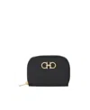 Ferragamo Black Coin Purse With Gancino Logo In Hammered Leaher Woman In Black
