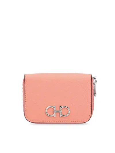 Ferragamo Gancini Zipped Card Holder In Pink